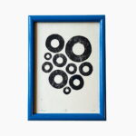 Abstrakcja: O 21/50 - linoryt w niebieskiej ramce vintage