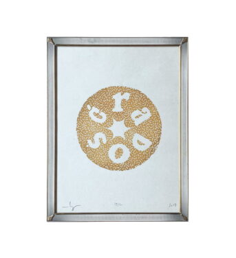 Radość 39/50 - złoty linoryt w metalowej ramce vintage