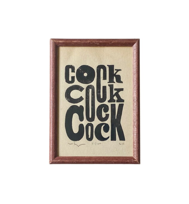 Cock 21/100 - linoryt w ramce vintage