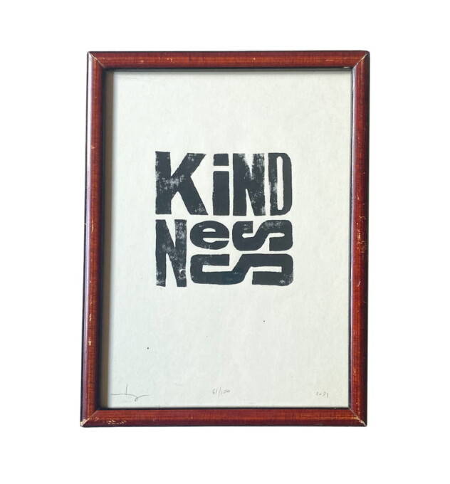 Kindness 41/50 - linoryt w ramce vintage  z passe-partout